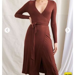 Long sleeve brown wrap dress